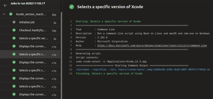 Content of one Xcode job in Azure Pipelines