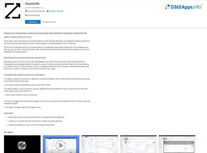Top Marketing Dynamics 365 Apps ZoomInfo