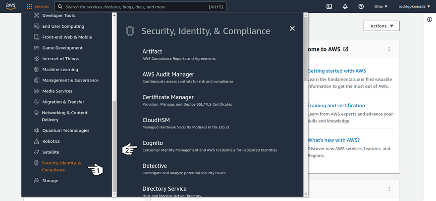 Amazon Cognito - Menu Cognito