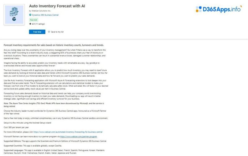 Top AI and Machine Learning Dynamics Apps Auto Inventory Forecast