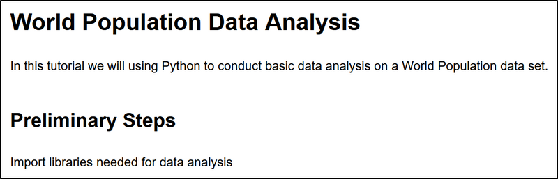 Jupyter Notebook headings and markdown text