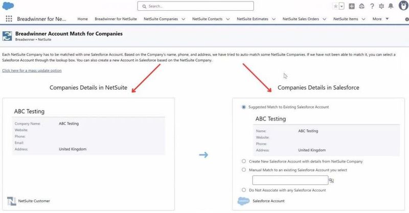 Account matching in Breadwinner for NetSuite