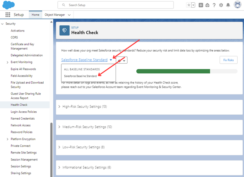 Salesforce Security Health Check Step 3 Choosing Security Baseline
