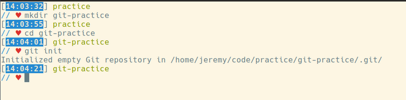mkdir git-practice, then cd git-practice, then git init