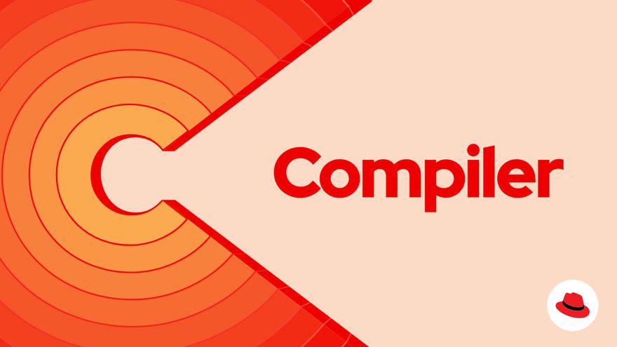 The Compiler Podcast logo; it is an orange letter C with the word Compiler next to it and a red hat logo in the bottom right hand corner