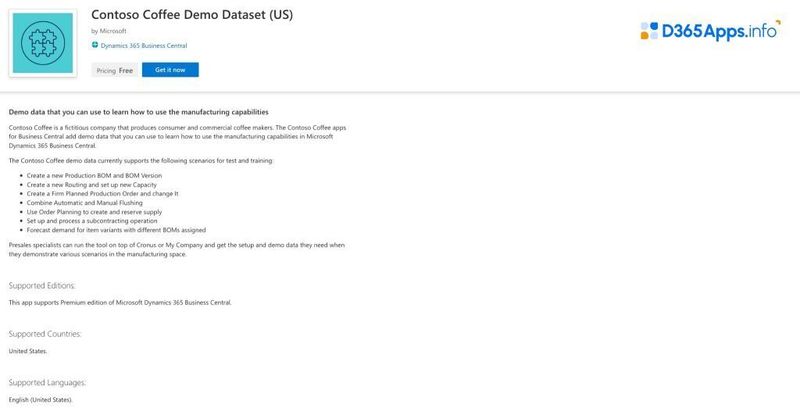 Dynamics Apps for Manufacturing Mobility Contoso Coffee Demo Dataset (US)