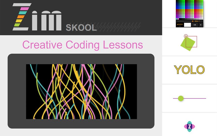 ZIM Skool creative coding lessons on the canvas