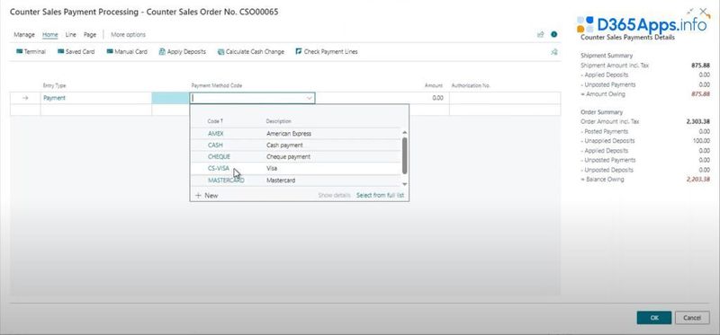 Counter Sales MS Dynamics Review Mixed Payments