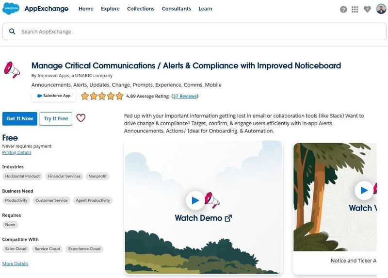 Improved Noticeboard on AppExchange