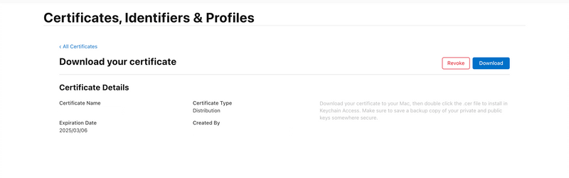 Download the Distibution Certificate