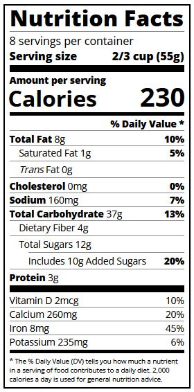 a generic nutrition label