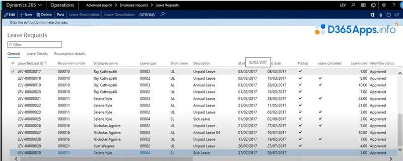 Payroll 365 Review Approved leave list