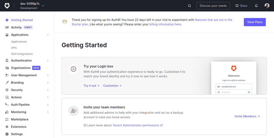Auth0 - Account created