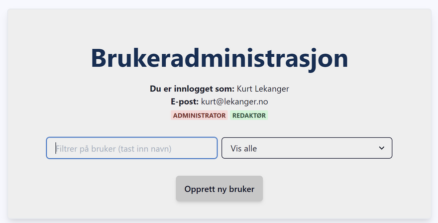 Screenshot of the user admin page.
