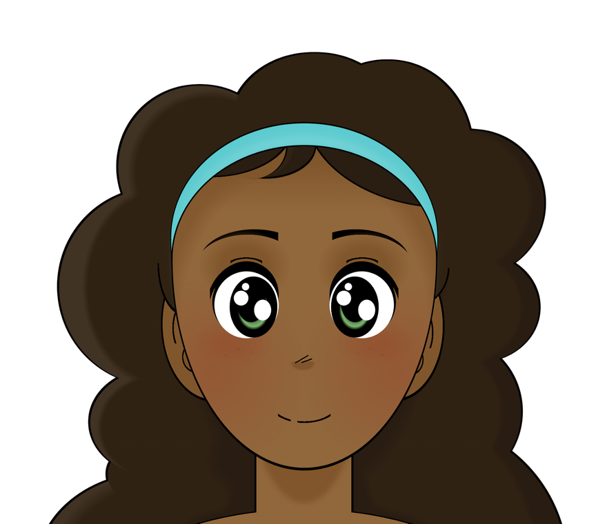 Cartoon of a young Black woman wearing a head band (chibi/anime style)