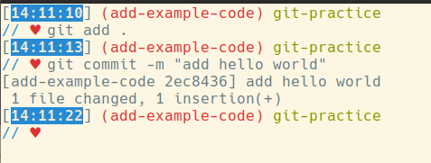 git add ., then git commit -m 'add hello world'