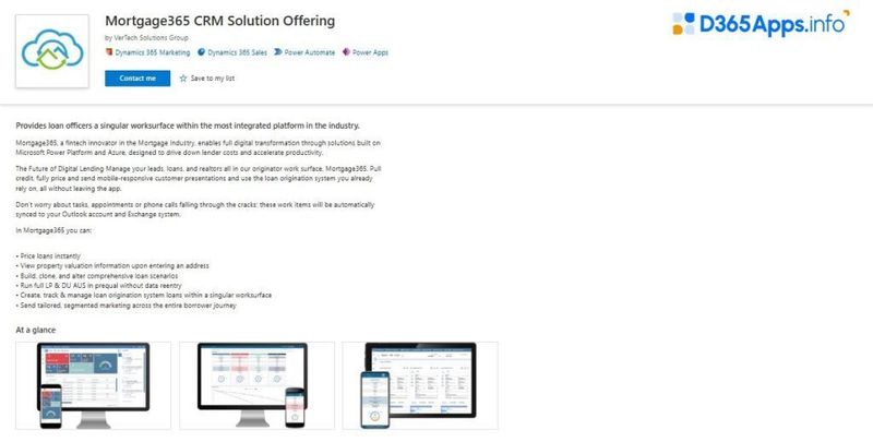 Dynamics Apps Financial Services Mortgage365 CRM Solution Offering