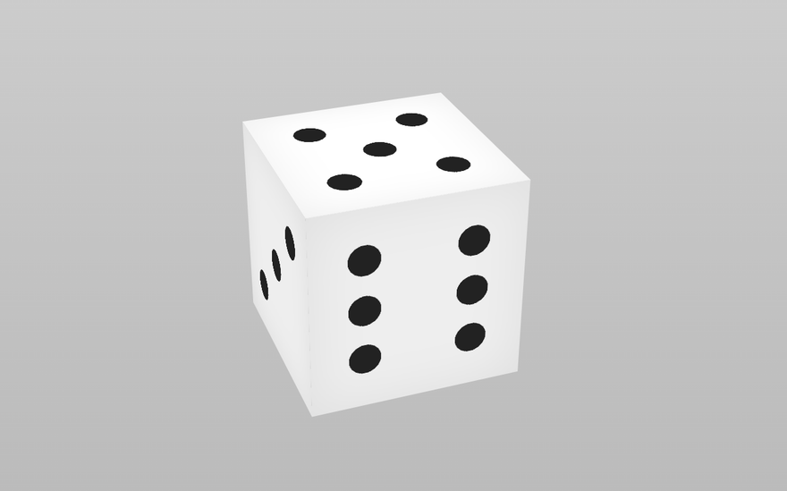 A cartoon of a three dimensional dice