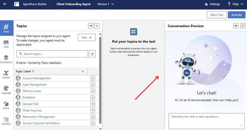 Conversation Preview in Agentforce Builder