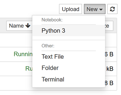 Drop down menu to create a new Jupyter Notebook