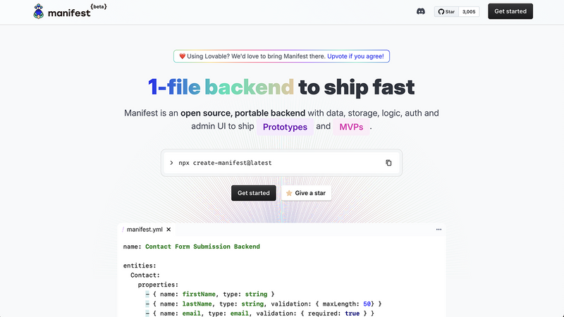 Manifest website cover