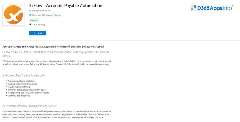 Top Operations and Supply Chain MS Dynamics Apps ExFlow – Accounts Payable Automation