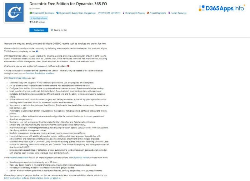 Top IT and Management Tools Dynamics 365 Apps Docentric Free Edition