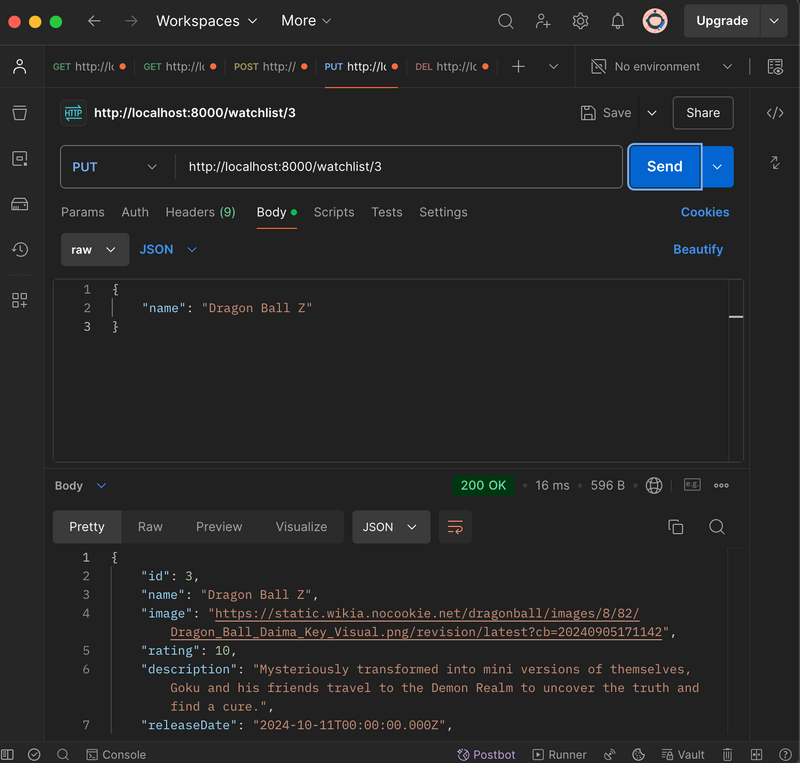 Watchlist App API PUT Endpoint