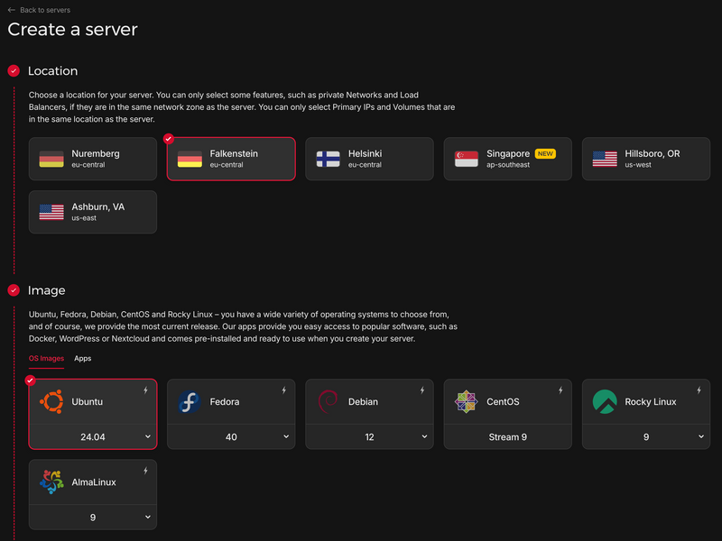 Hetzner create a server