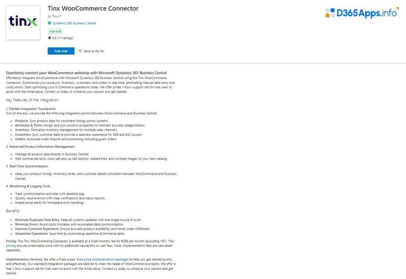 Top Commerce Dynamics 365 Apps Tinx WooCommerce Connector