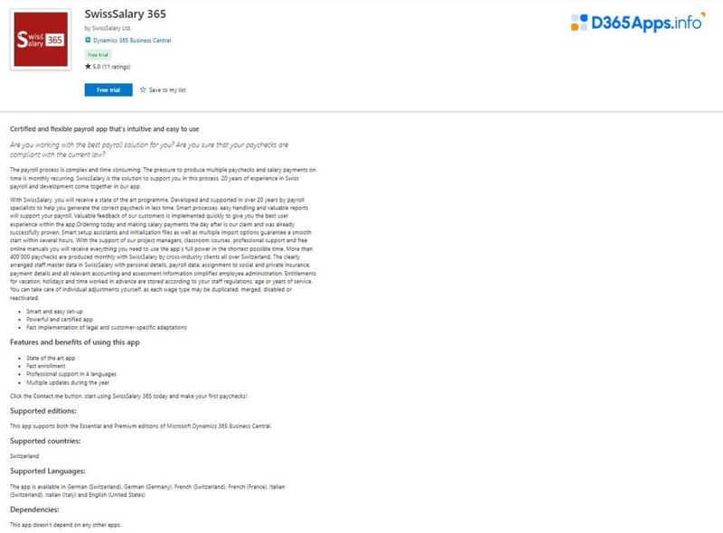 Human Resources MS Dynamics Apps SwissSalary 365
