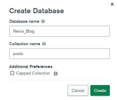 Create Database Screen