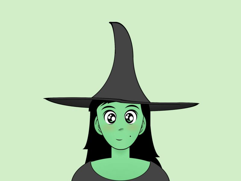 Cartoon of a witch with a top hat
