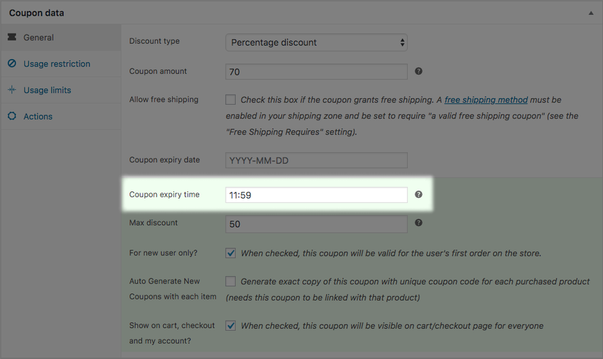 Steps to setup coupon expiry date and time