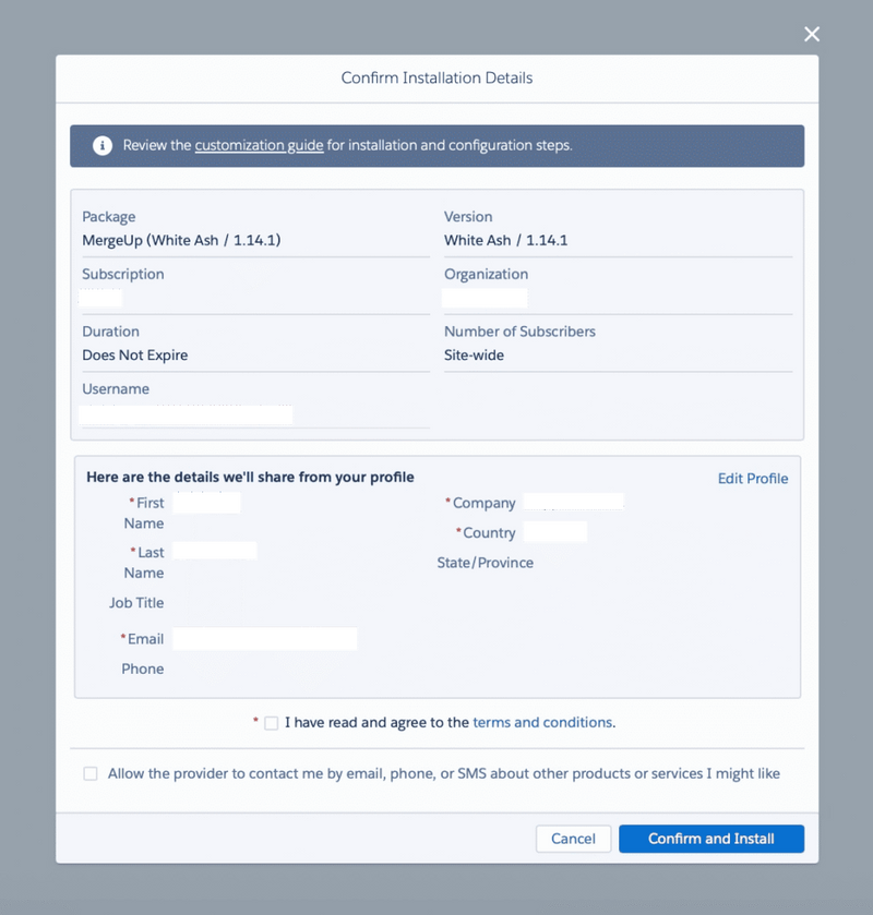 Confirm Installation Details