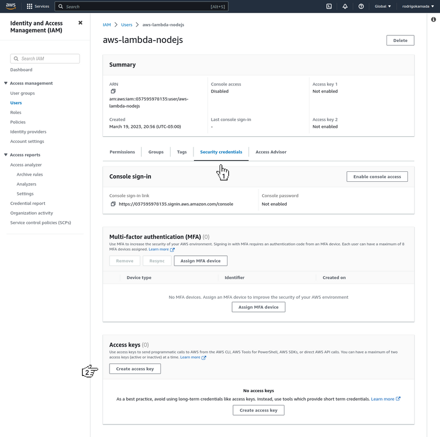 AWS Lambda - Security credentials
