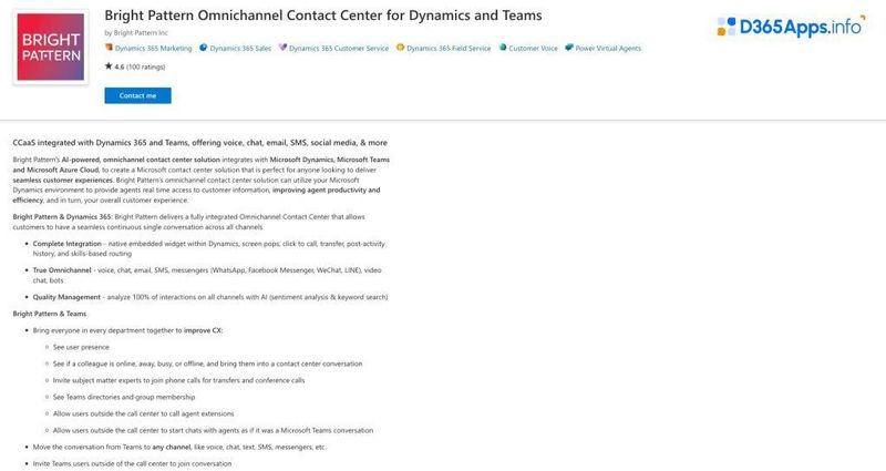 Top Dynamics Apps for Telecommunications & Media Industry Bright Pattern Omnichannel Contact Center for Dynamics and Teams