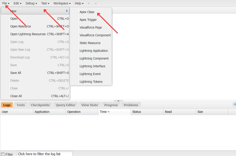 Creating a new Apex Class file