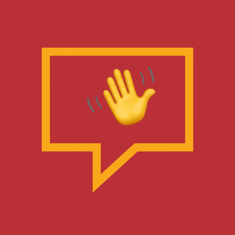 Waving hand emoji in a textbox on a red background