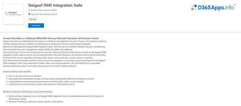 Top Project Management Dynamics 365 Apps Steigauf DMS Integration Suite