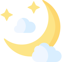 Dark mode icon - The moon, some clouds and a few stars in the sky