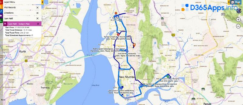 Multi-stop route planning interface in Maplytics