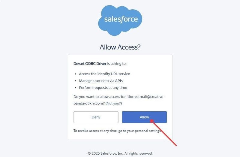 Allow appropriate permissions for Devart ODBC Driver