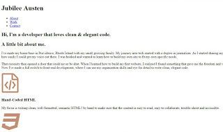 Jubilee Austen Portfolio site with only HTML on the site