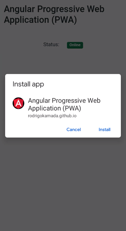 Angular Progressive Web Application (PWA) - Android confirm add application