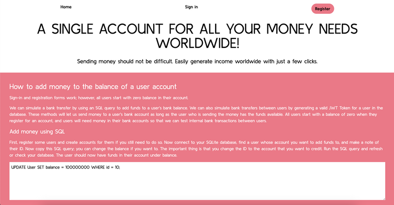 Personal Finance App Homepage