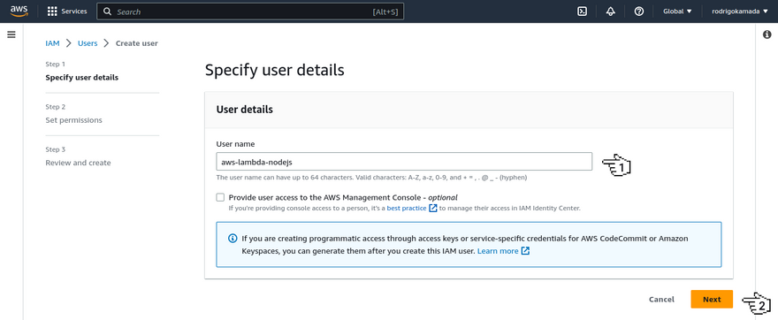AWS Lambda - Specify user details
