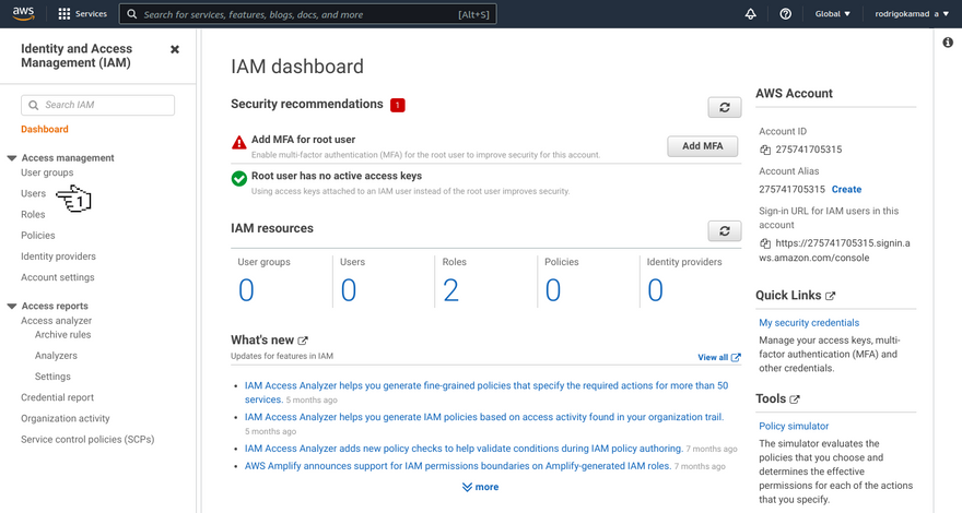 Amazon S3 - IAM dashboard