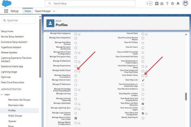 Salesforce Security Health Check Permissions