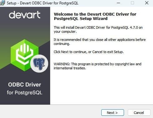 Setup Wizard for Devart ODBC Driver for PostgreSQL